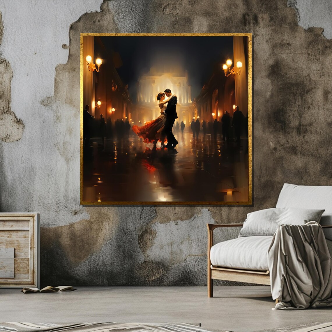 Romantic Courtyard Dance, Elegant Couple In Red - Image 6