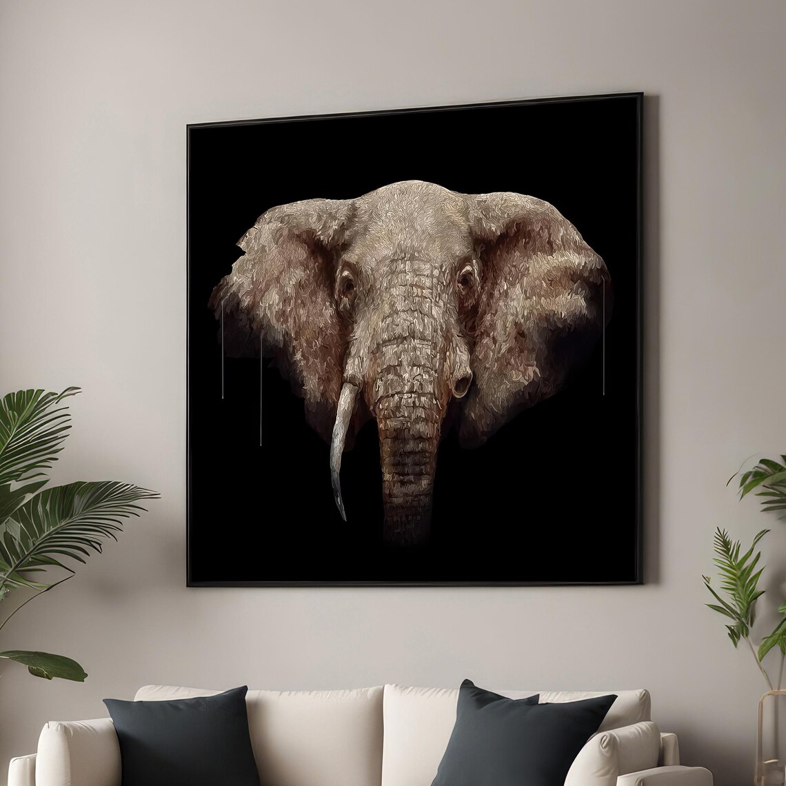 Realistic Elephant, Minimalist Black And White Art Print