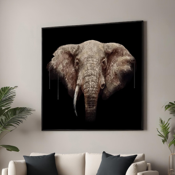 Realistic Elephant, Minimalist Black And White Art Print