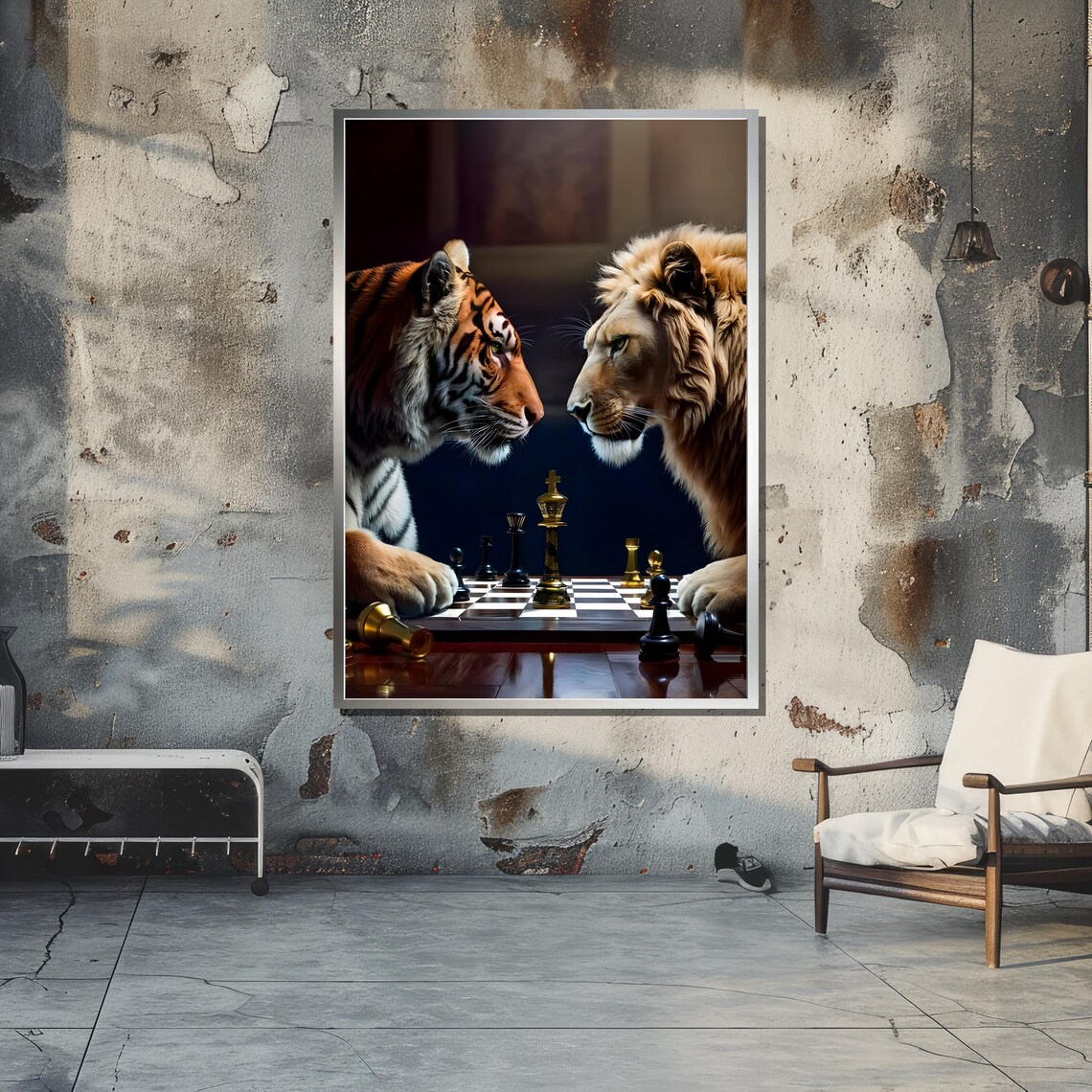 Tiger Vs Lion Chess Art Print, Dramatic Wildlife - Image 4