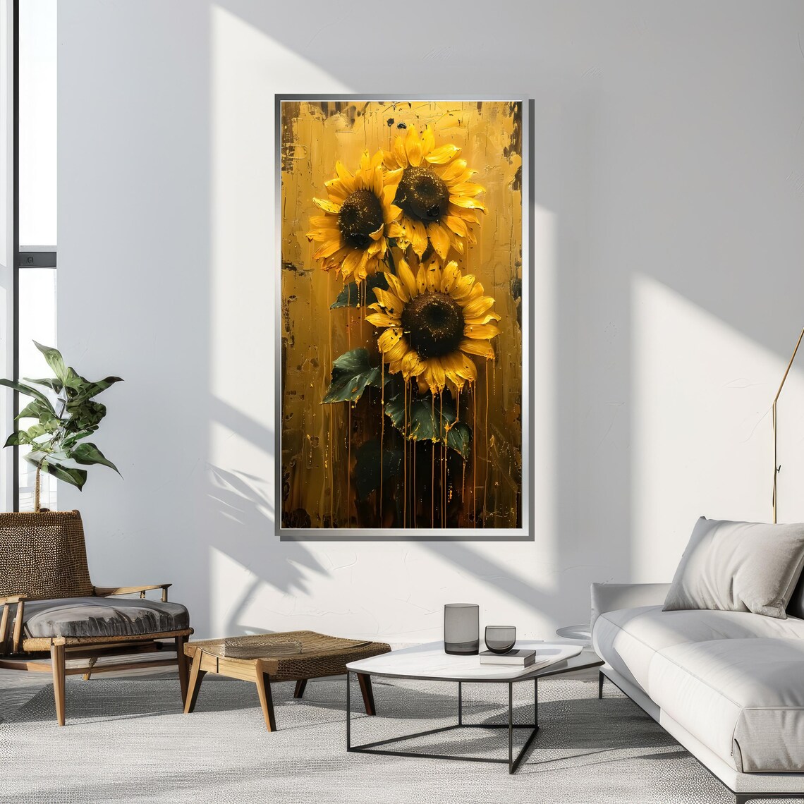 Sunflowers With Dripping Paint, Bold Floral Art Print - Image 4