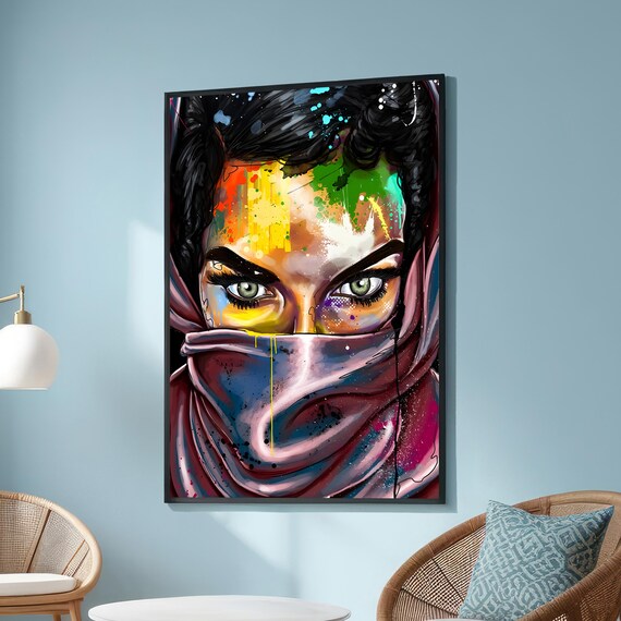 Colorful Graffiti Woman With Mask Vibrant Eyes Street Art Poster