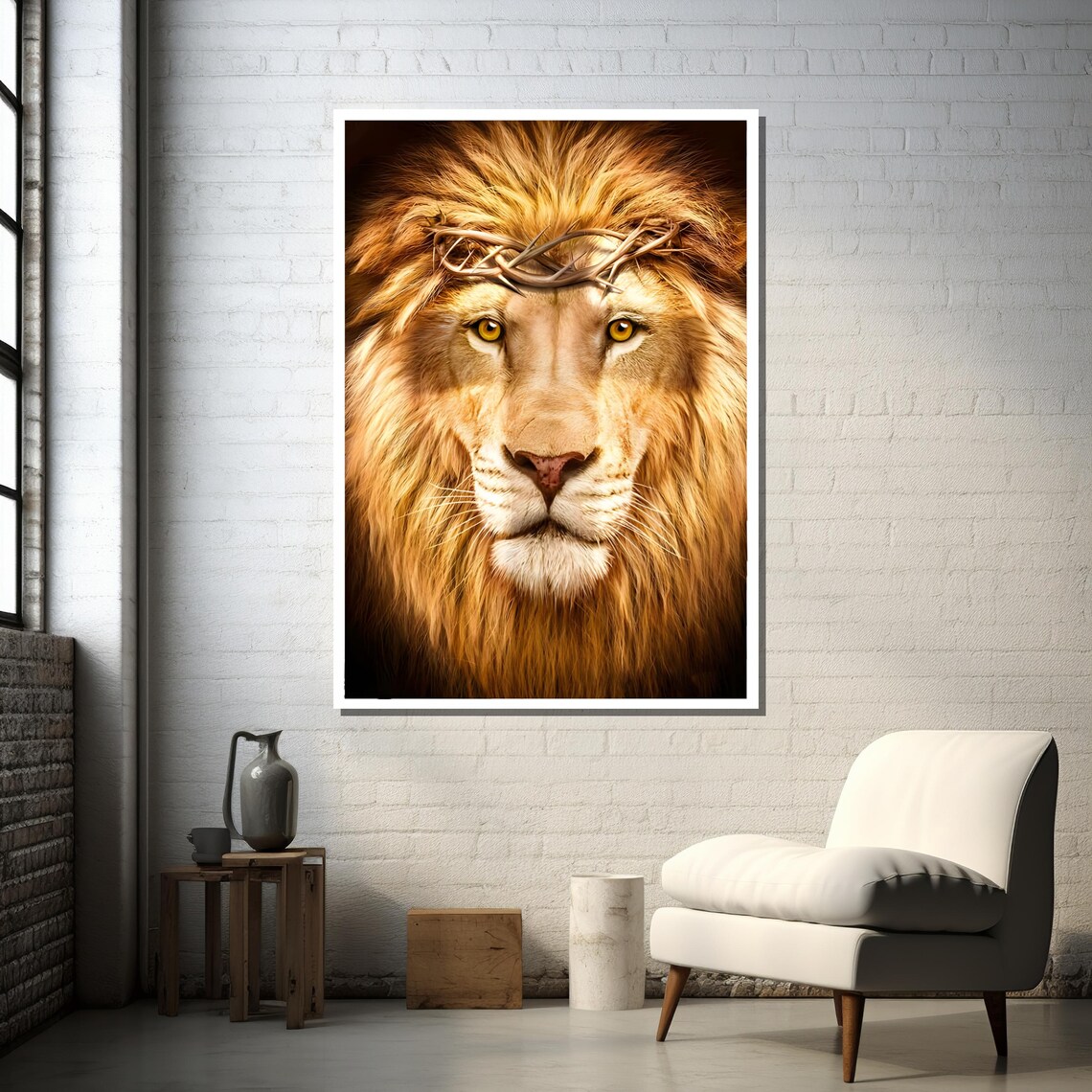 Lion With Crown Of Thorns Art, Majestic Wildlife - Image 2