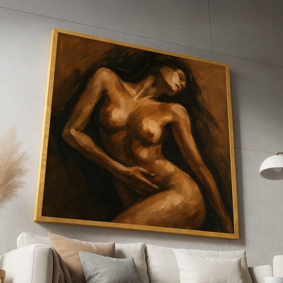 Sensual Nude Woman Canvas Art Artistic Female Form Painting Expressive Body Modern Wall Decor Figurative Print Home