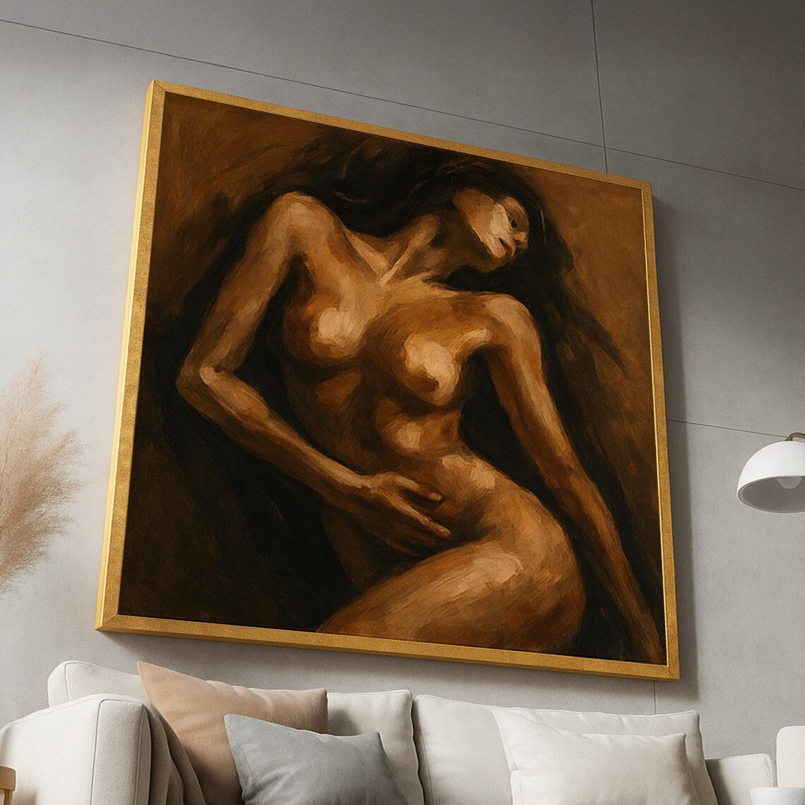 Warm Brown Nude Woman Figure Oil Painting Classical Art Poster