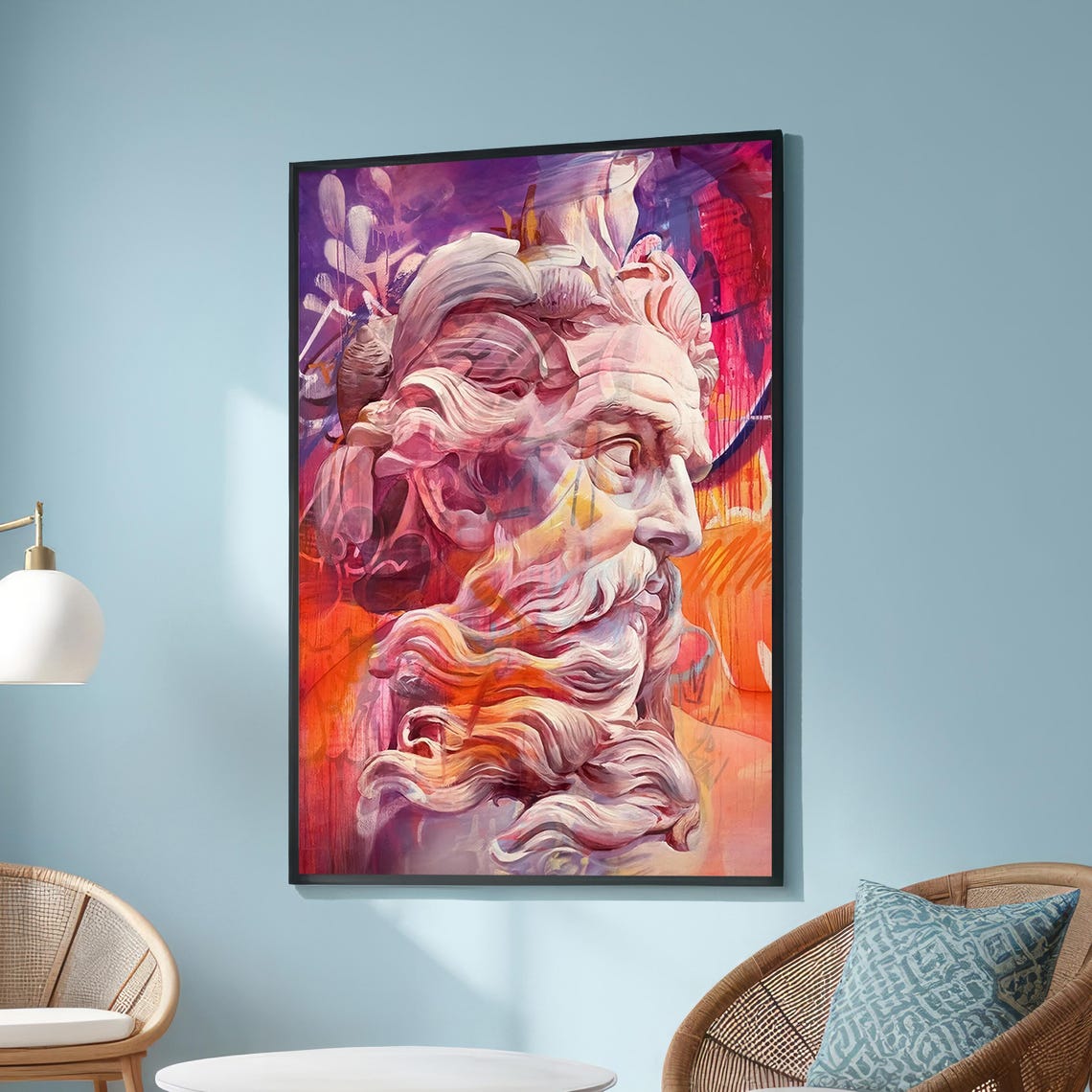 Classical Bearded Statue Bust Colorful Modern Oil Painting Poster