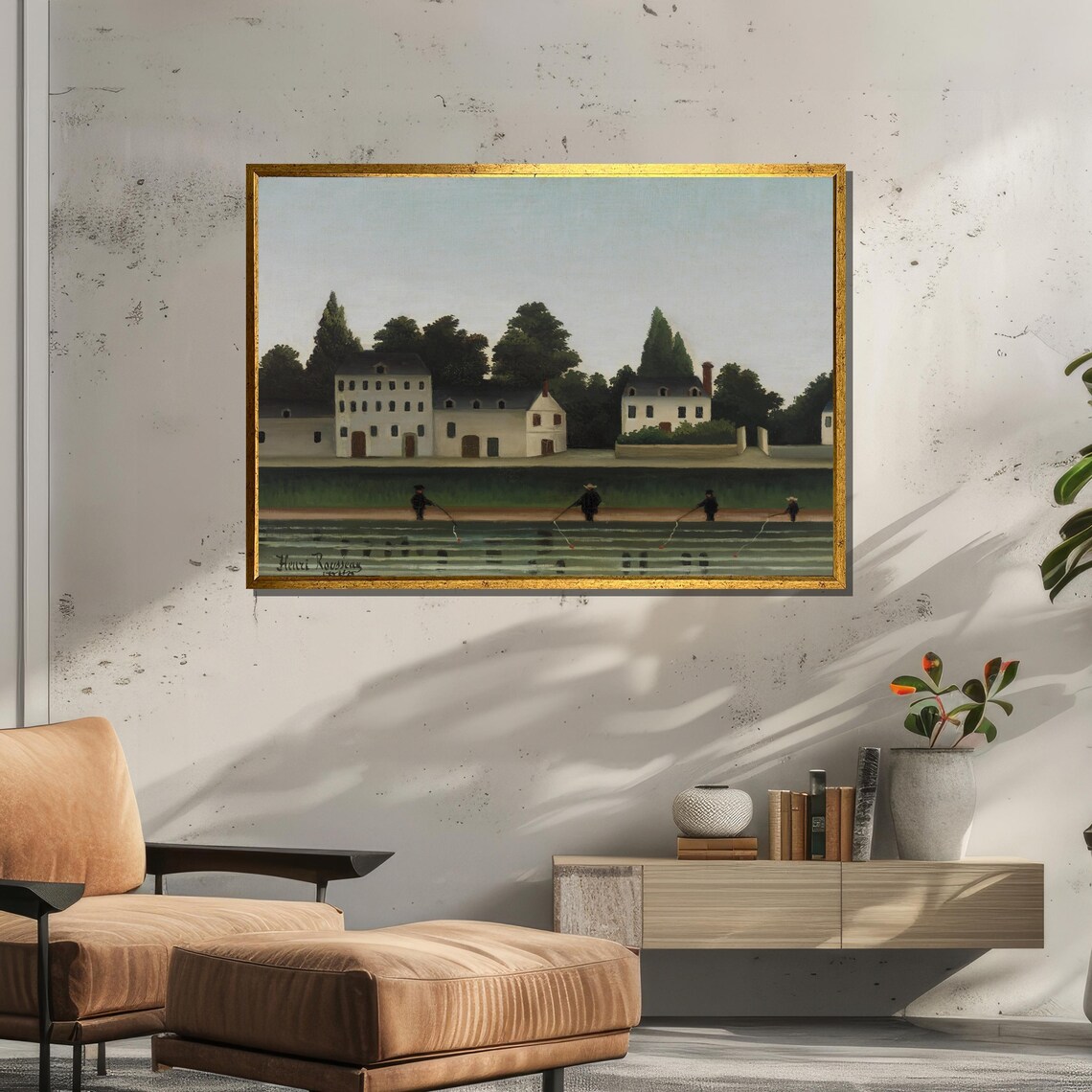 Henri Rousseau Landscape And Four Fishermen Art Print - Image 4