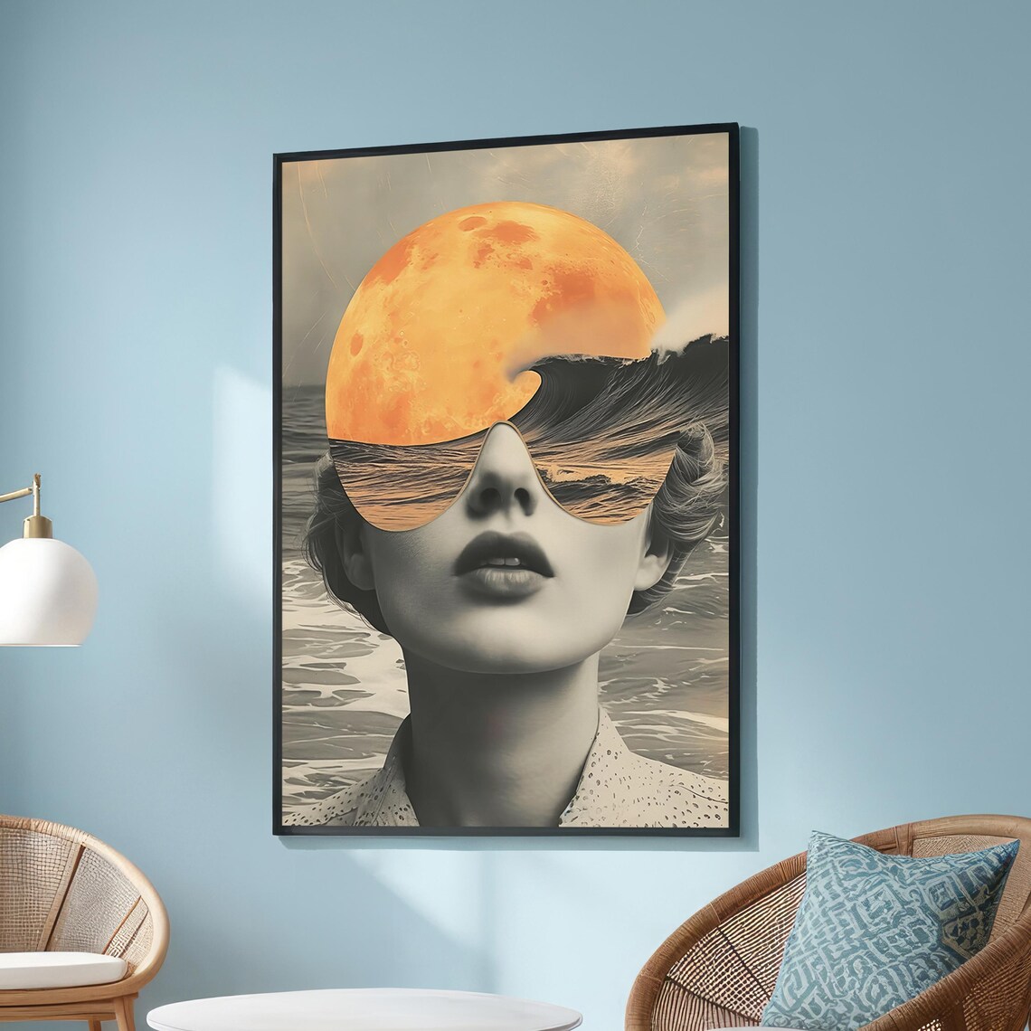 Surreal Woman With Ocean And Moon Reflection