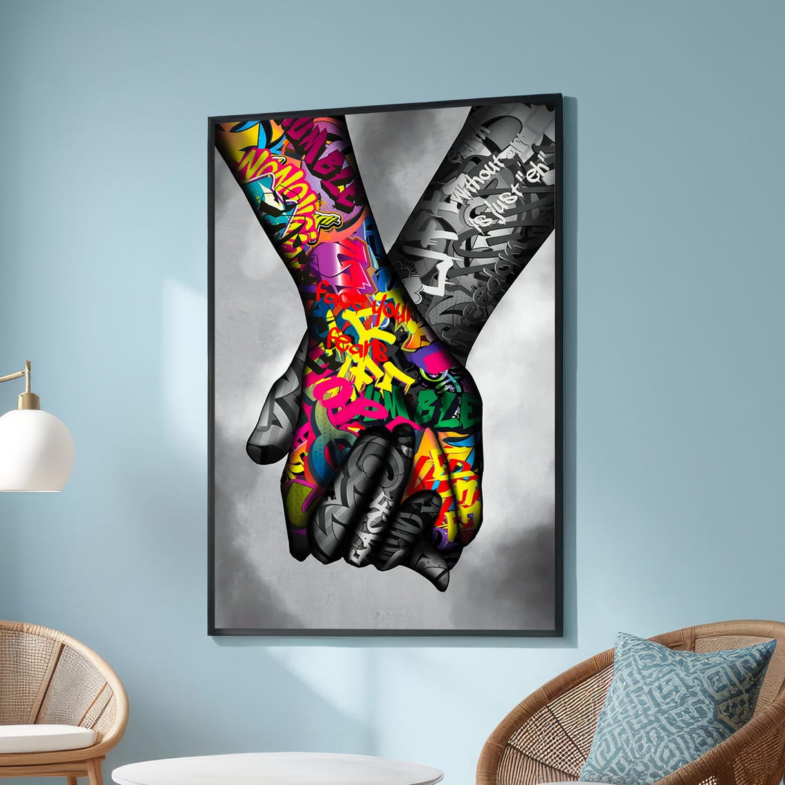 Graffiti Holding Hands Color Street Art Couples Modern Wall Art