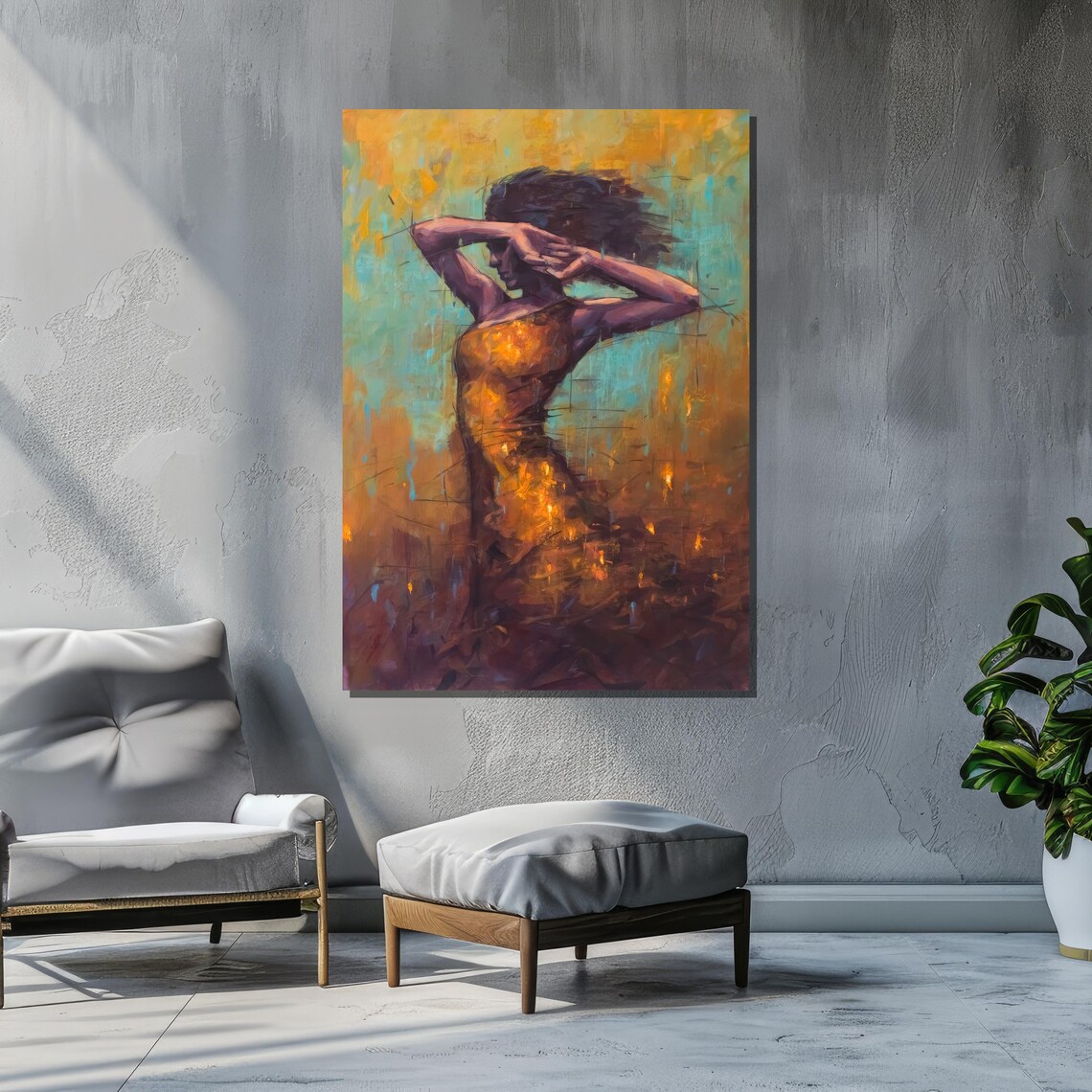 Fiery Woman Abstract, Bold Modern Movement Art - Image 2