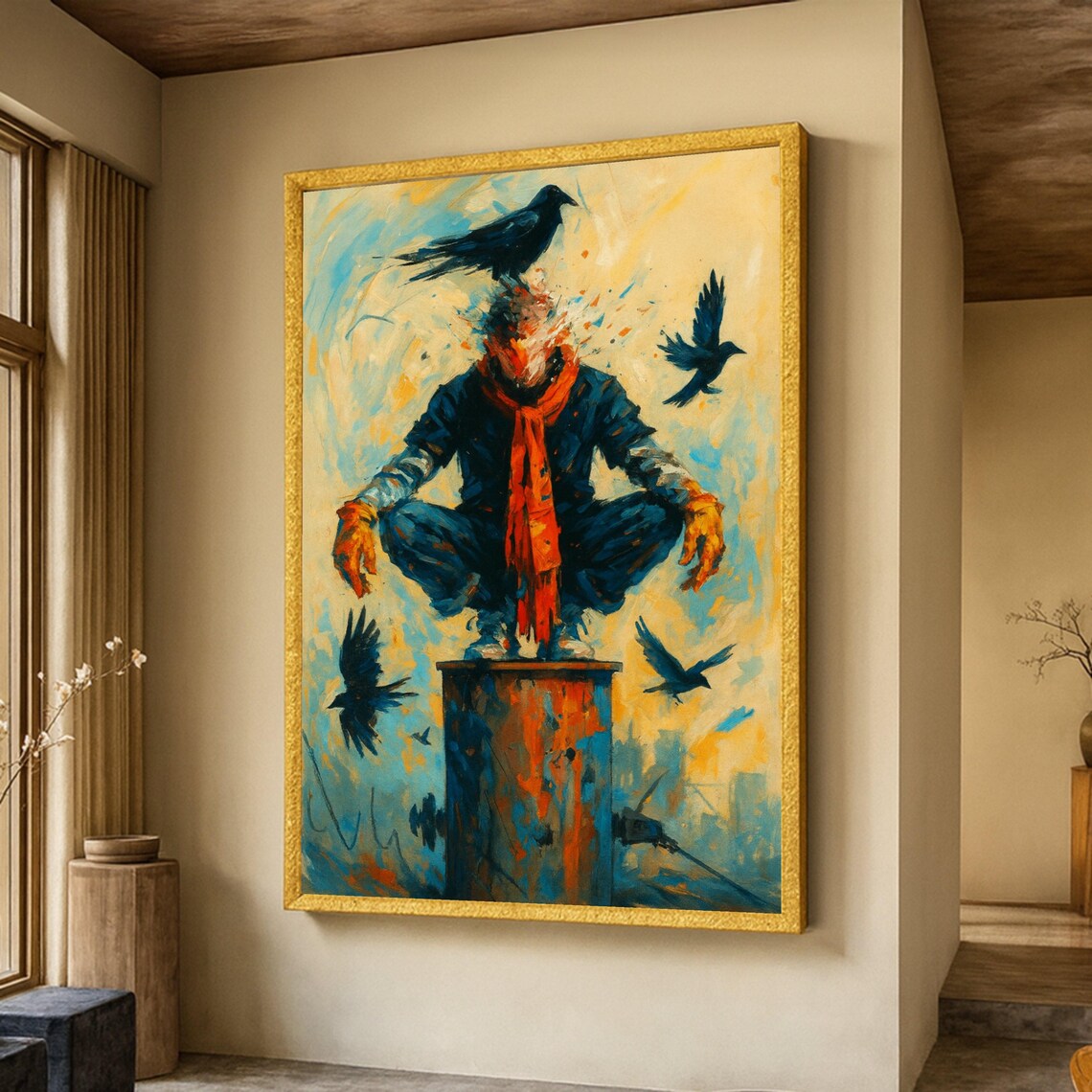 Abstract Surreal Crow Figure Explosion, Dark Fantasy