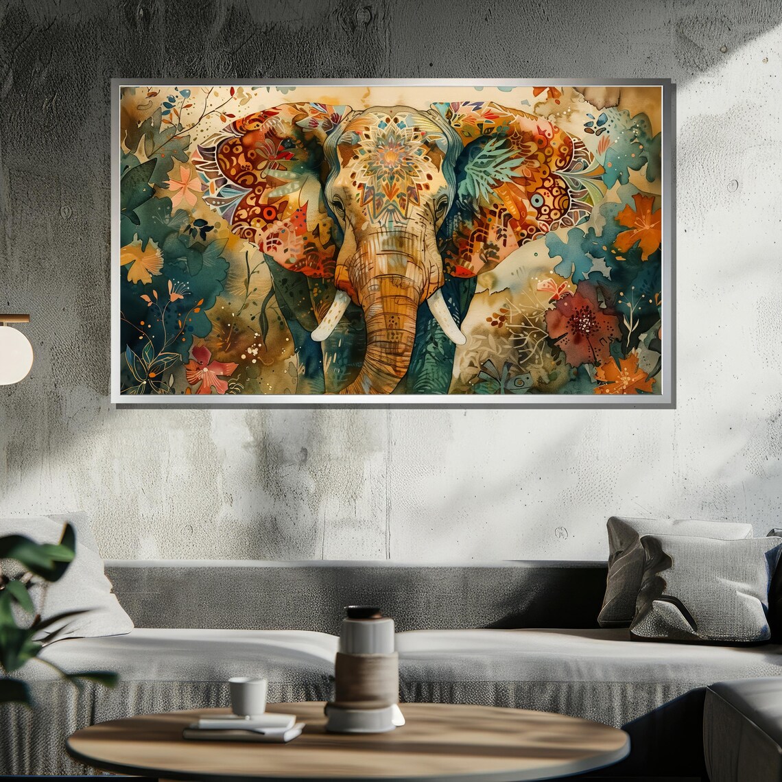 Watercolor Elephant With Floral Patterns, Wildlife Art - Image 4