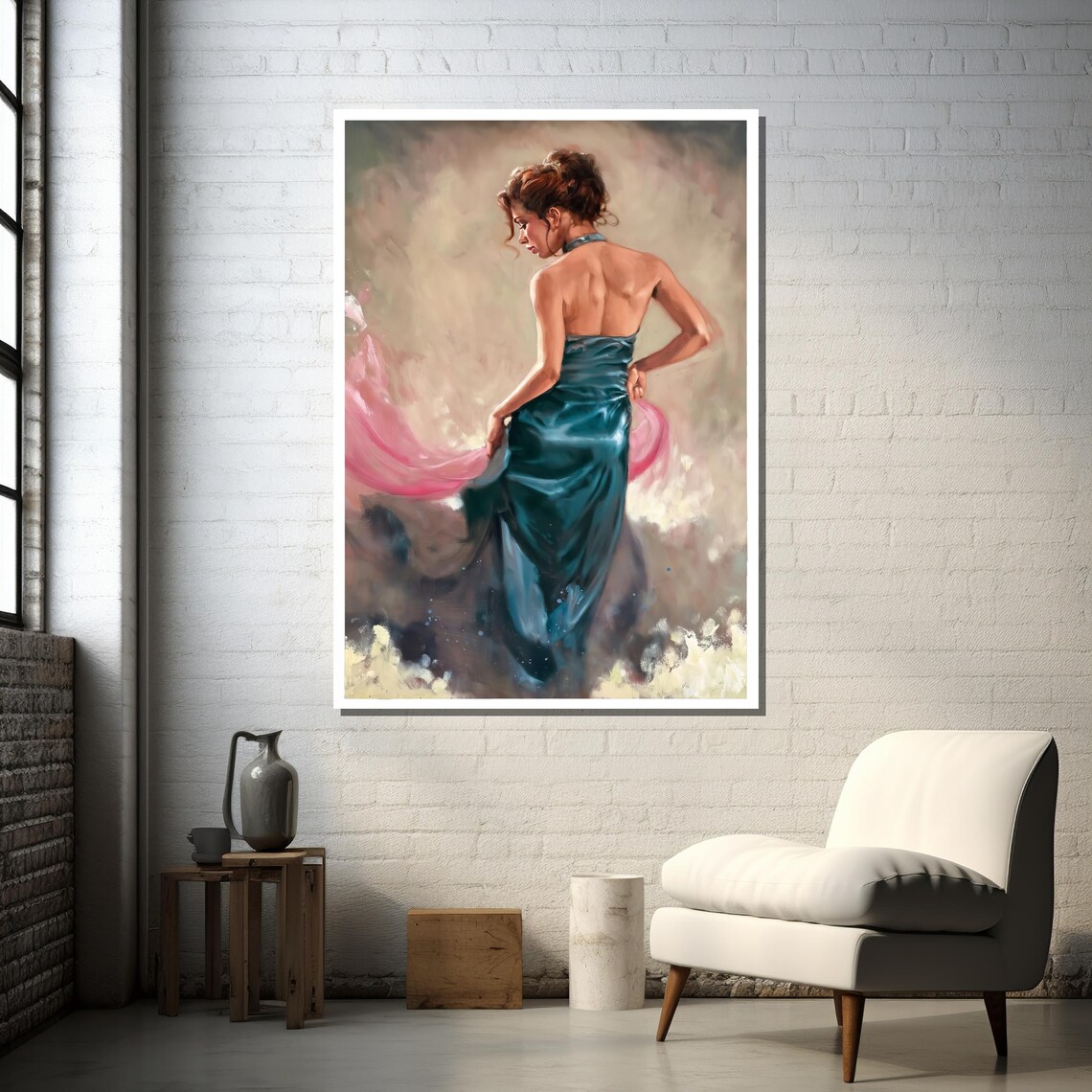Elegant Woman In Teal Gown, Impressionist Art Print - Image 2
