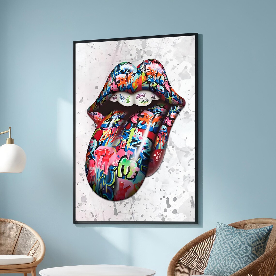 Graffiti Lips Tongue Out Pop Art Colorful Street Style Poster