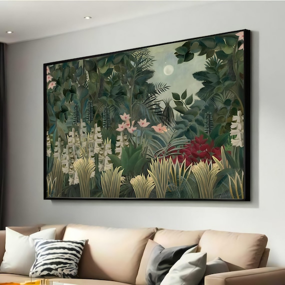 Henri Rousseau Dreamy Moonlit Jungle Tropical Art Foliage Print