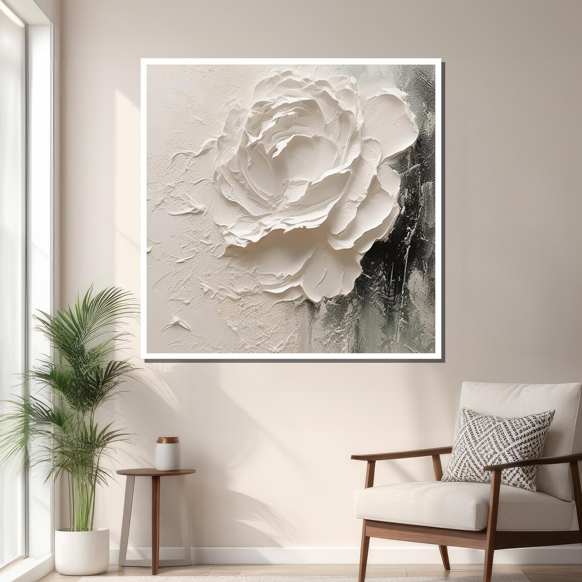 White Rose Art Print, Minimalist Floral Decor - Image 3