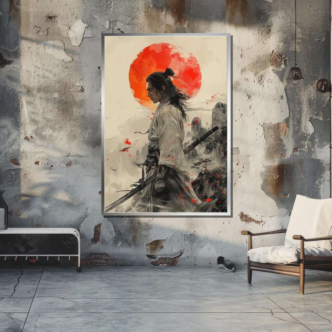 Samurai Warrior With Red Sun, Japanese Art Print - Image 3