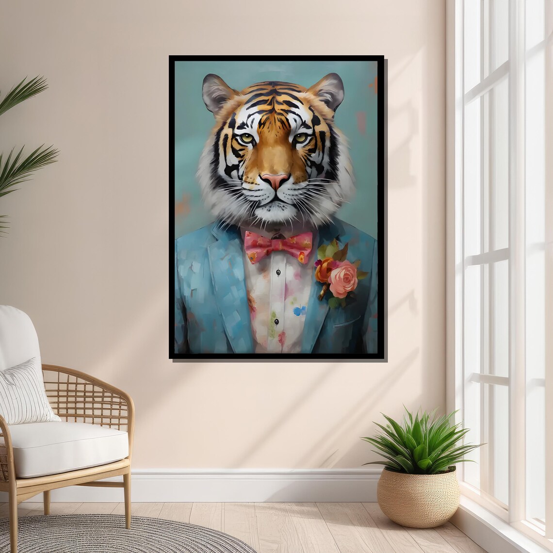 Anthropomorphic Tiger in Blue Suit, Surreal Portrait - Image 2