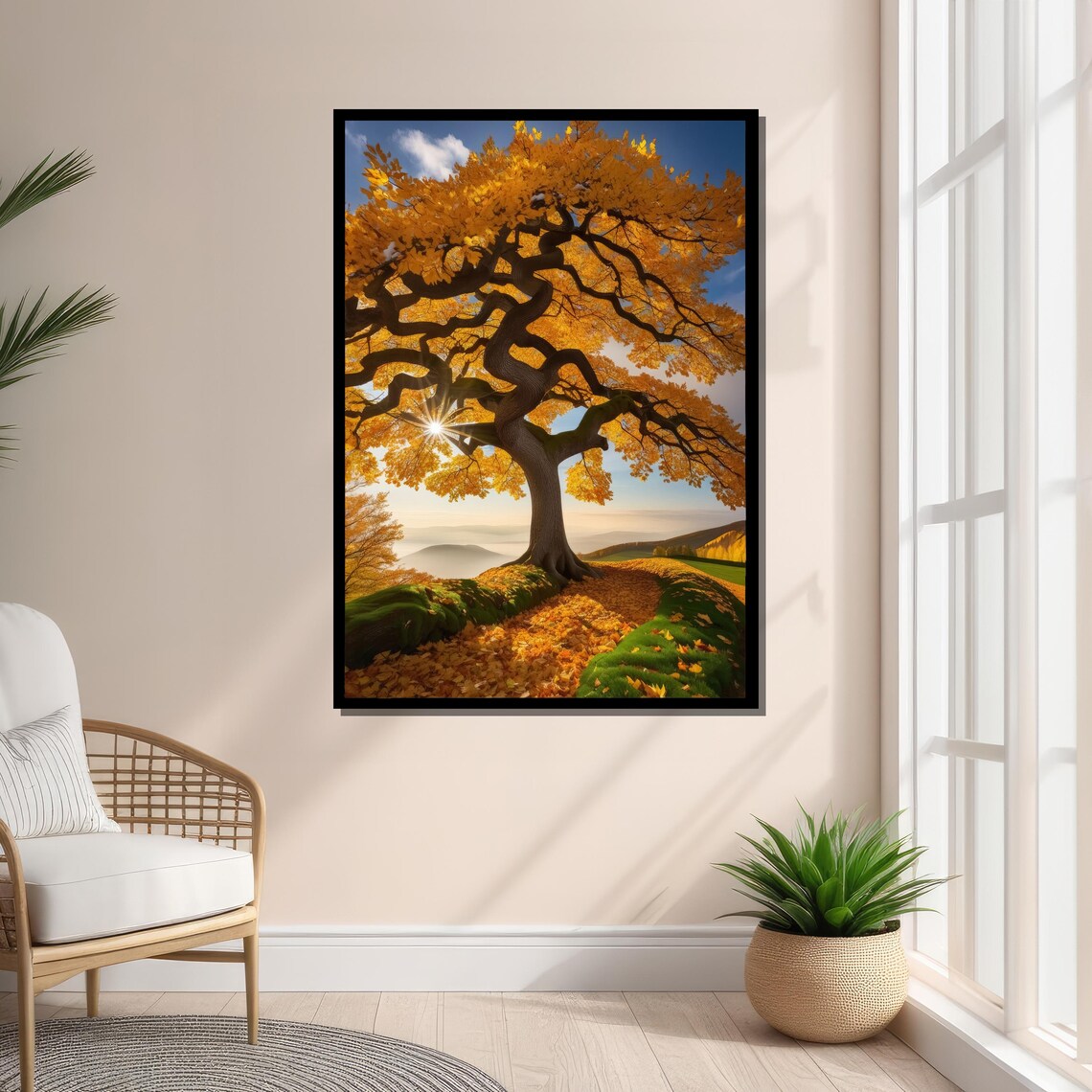 Majestic Golden Tree With Twisted Branches, Autumn Landscape