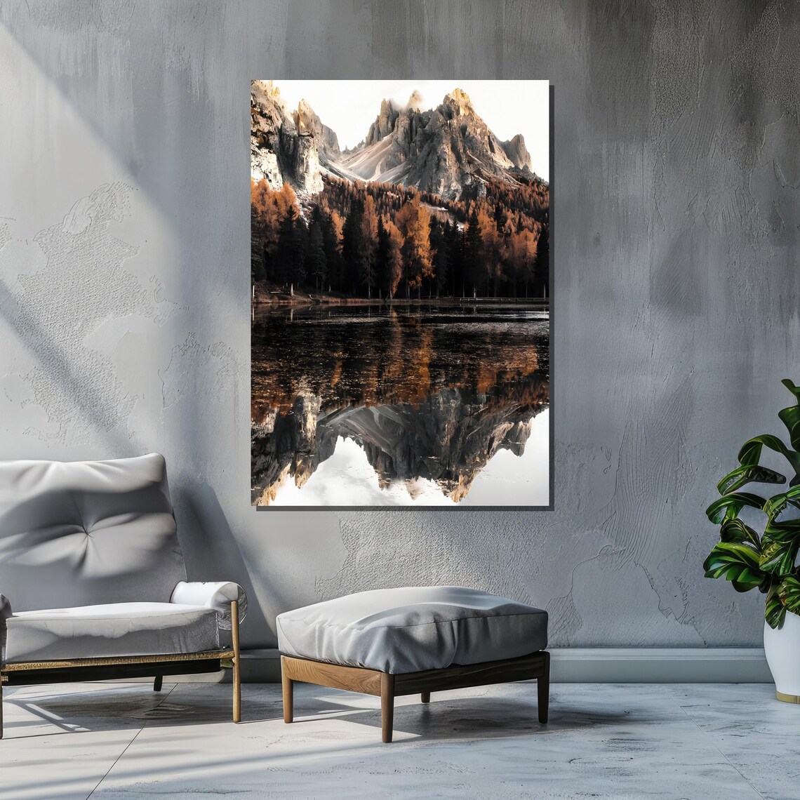 Serene Mountain Reflection, Autumn Forest Landscape - Image 2