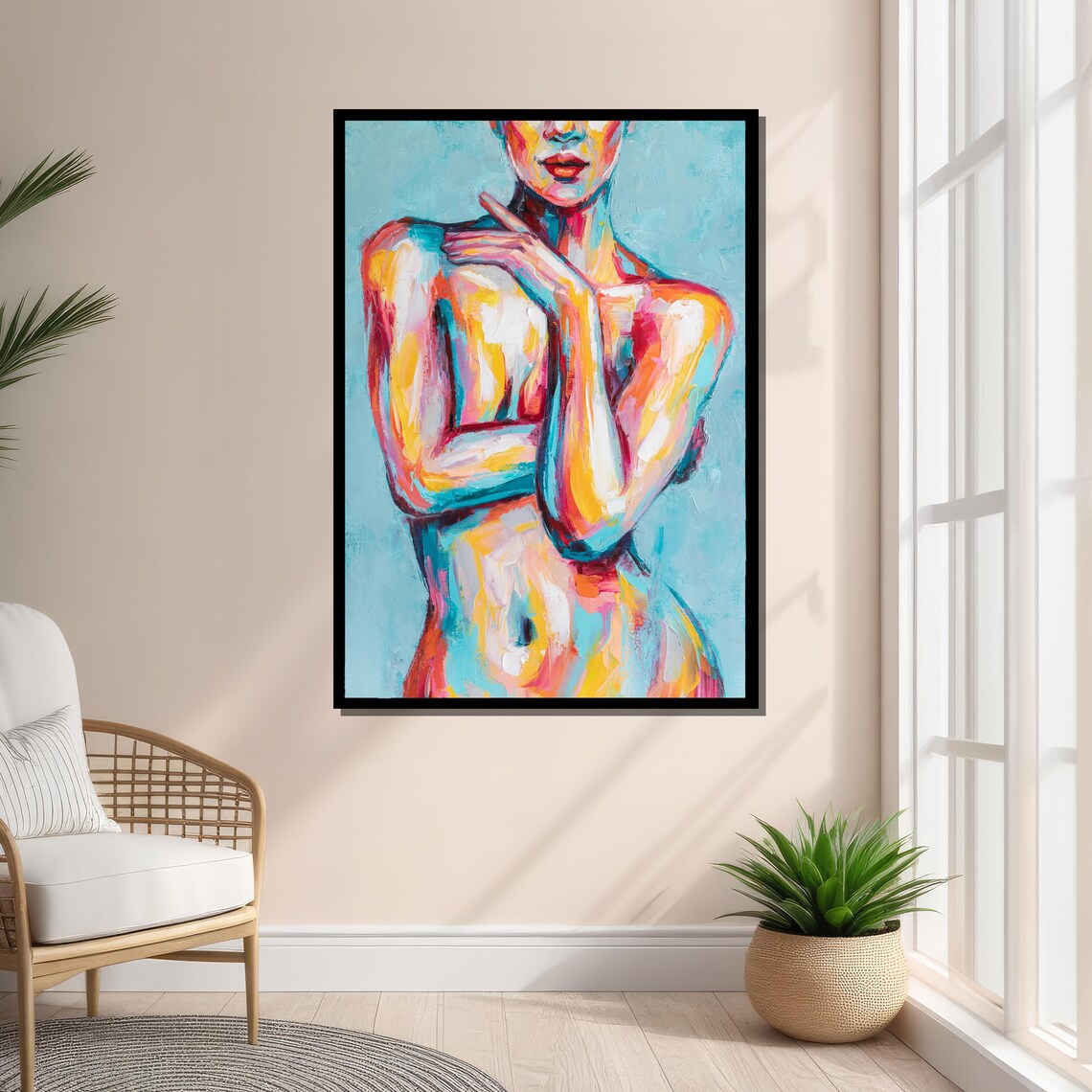 Colorful Abstract Female Body, Expressionist Painting