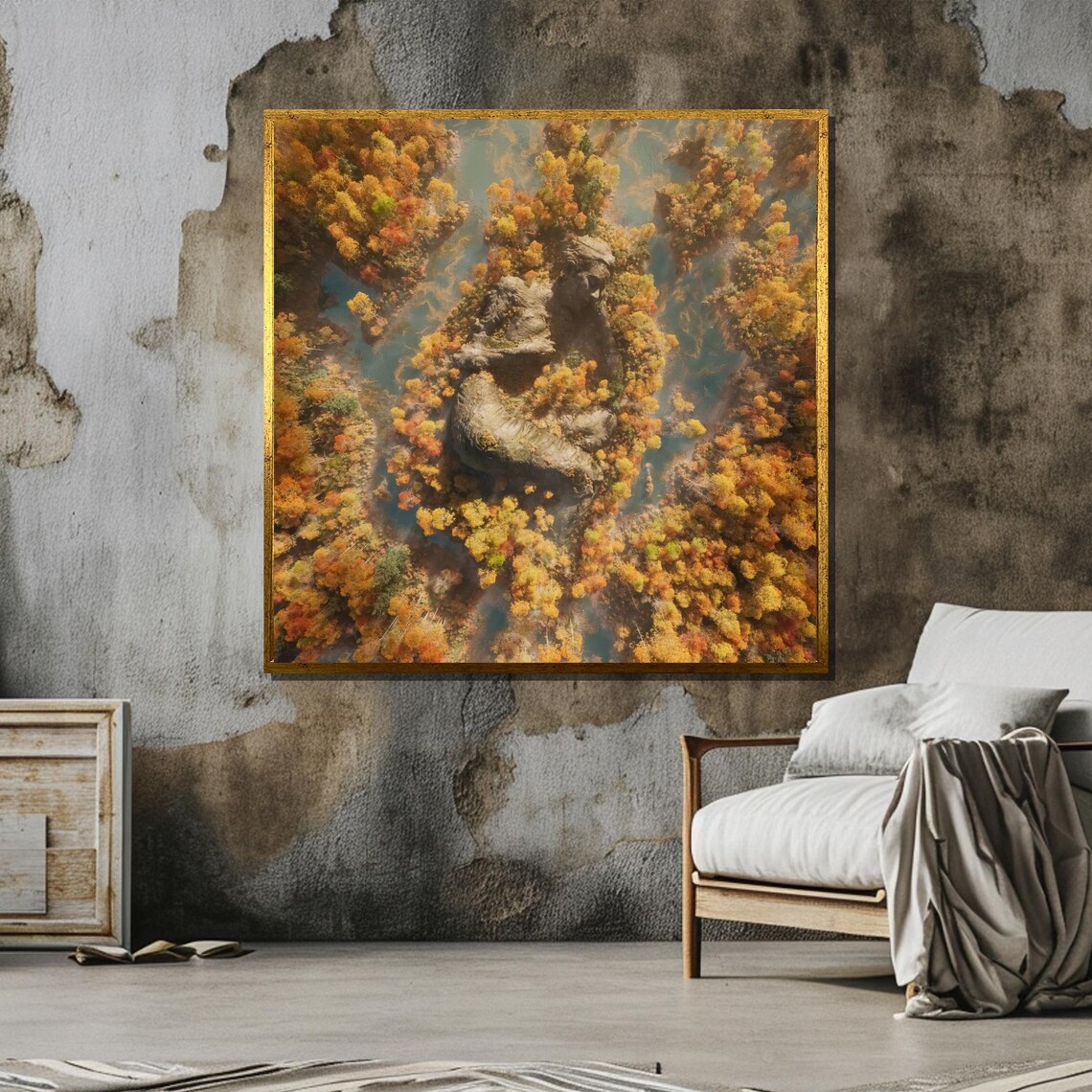 Serene Autumn Landscape, Reclining Woman Statue - Image 6