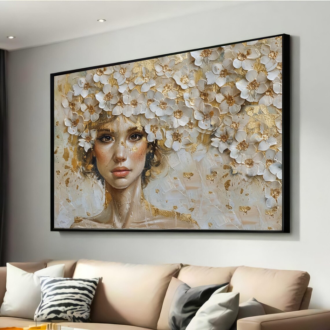 Ethereal Portrait With Floral Crown, Modern Art Print