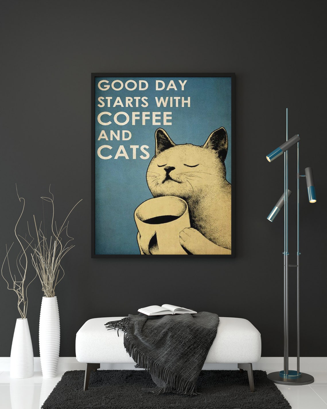 Vintage Cat And Coffee Good Day Starts With Coffee And Cats Poster - Image 2