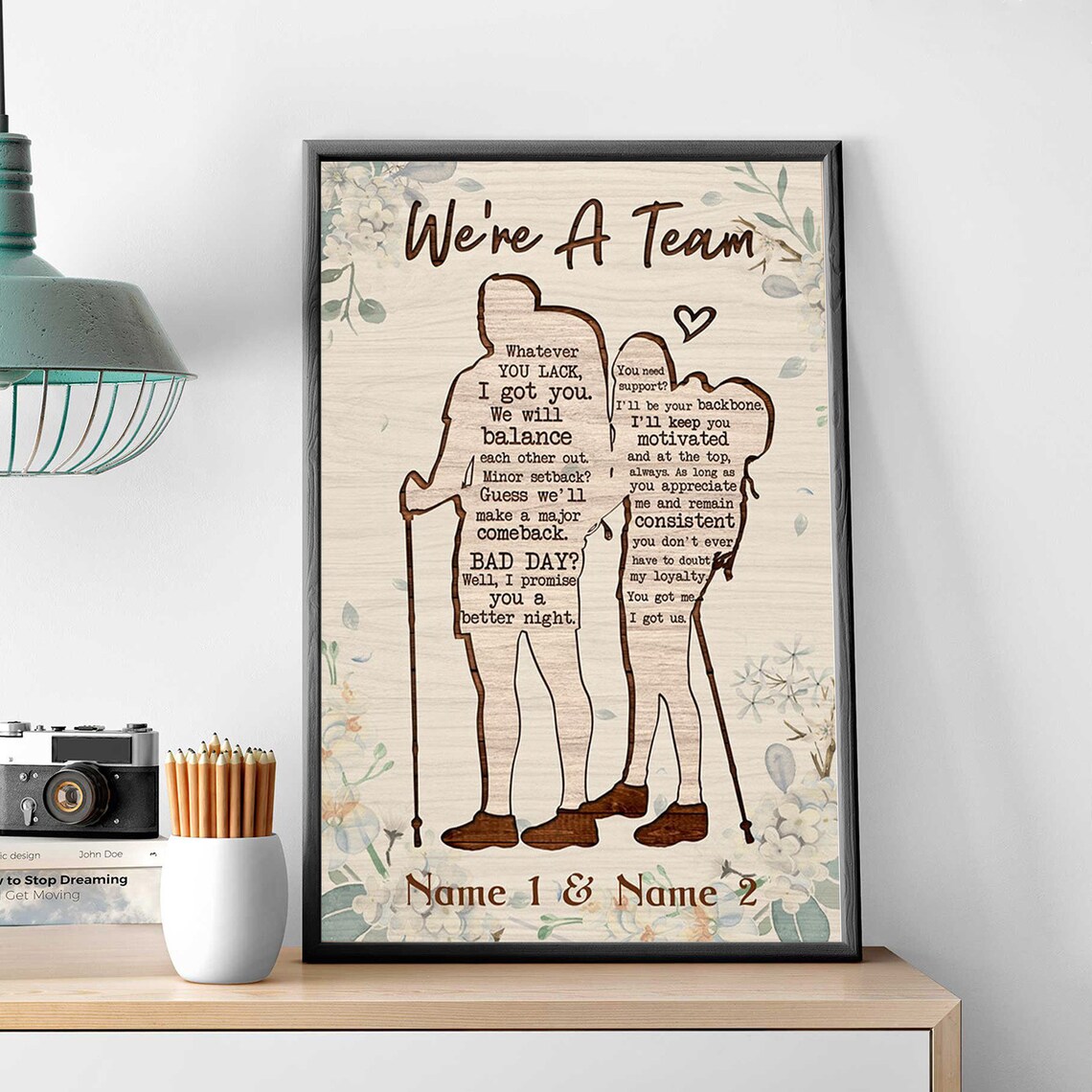 We're A Team Personalized Custom Vintage Couple Hiking Partners Poster - Image 2