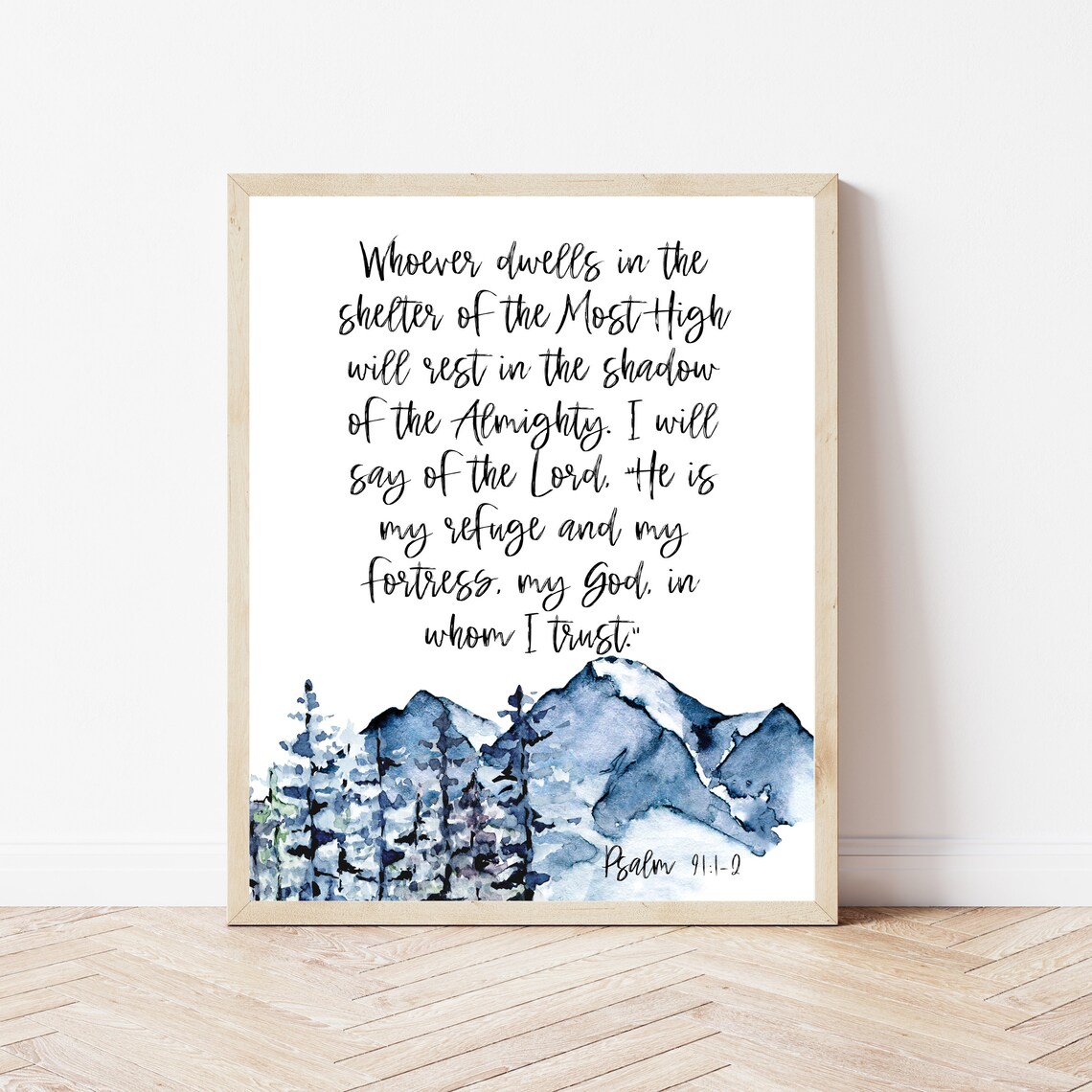 Psalm 91 Mountain Scripture Art Print, Christian Decor