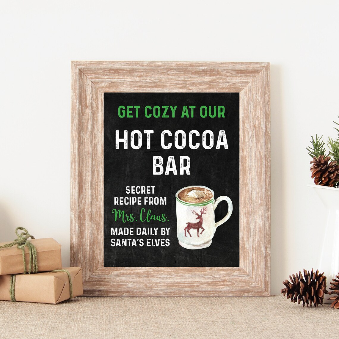 Get Cozy At Our Hot Cocoa Bar Mrs Claus Chalkboard Christmas Party Poster