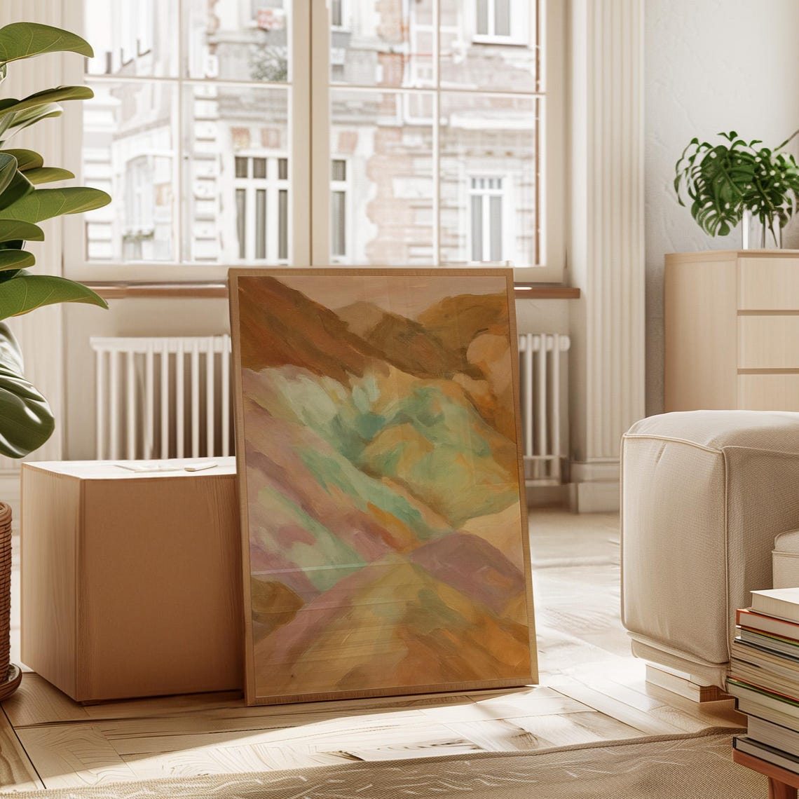 Pastel Desert Hills Painting Abstract Mountain Canvas Wall Art