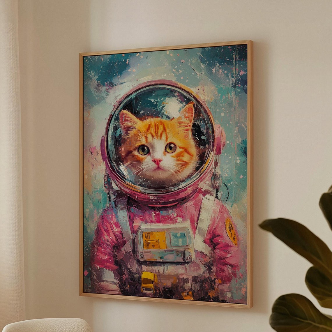 Astronaut Cat Ginger Kitten Pink Space Suit Galaxy Adventure Poster