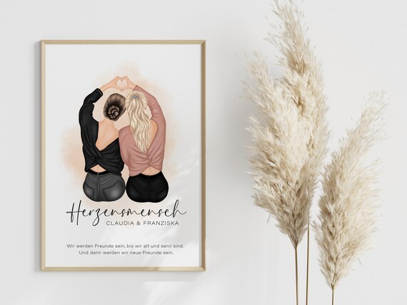 Personalized Herzensmensch Two Friends Heart Hands Quote Poster