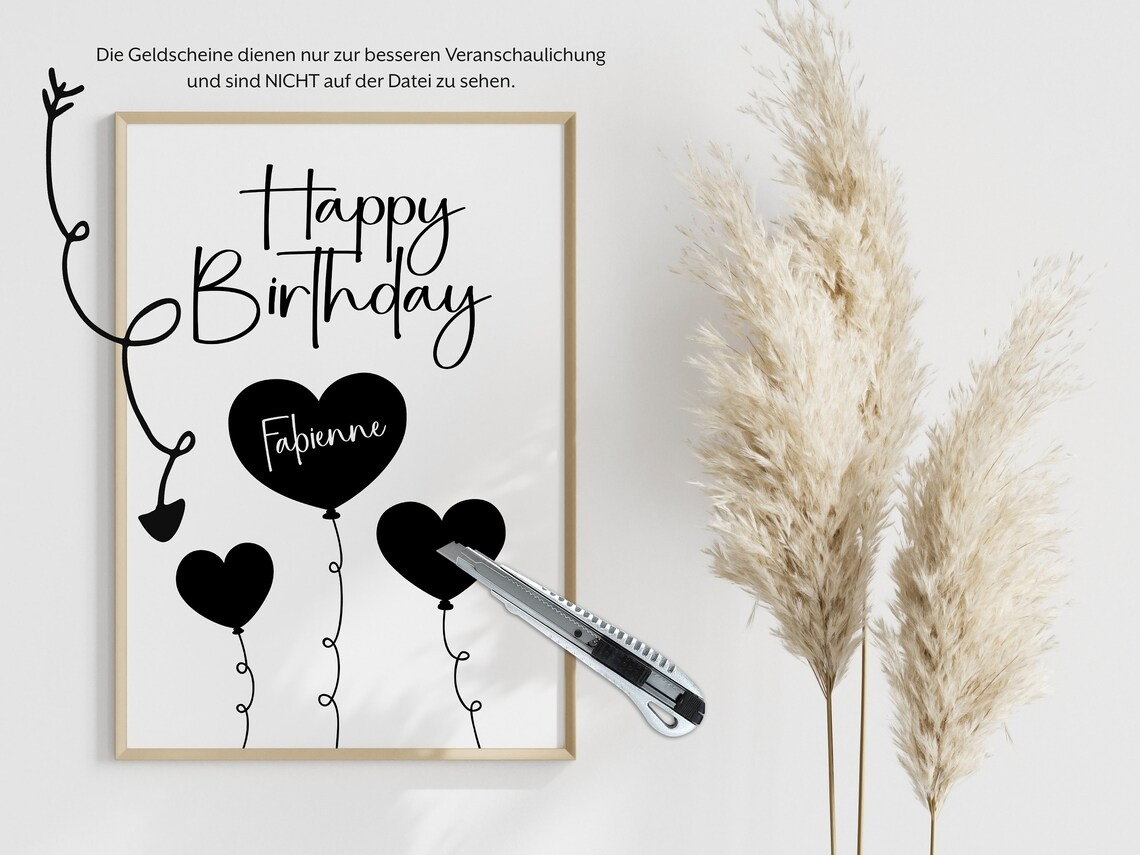 Happy Birthday Heart Balloons 50 Euro Cash Money Gift Card Poster - Image 2