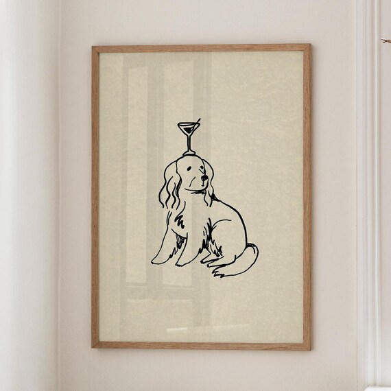 Dog Cocktail Print Modern Bar Cart Decor Cocker Spaniel Poster Digital Download