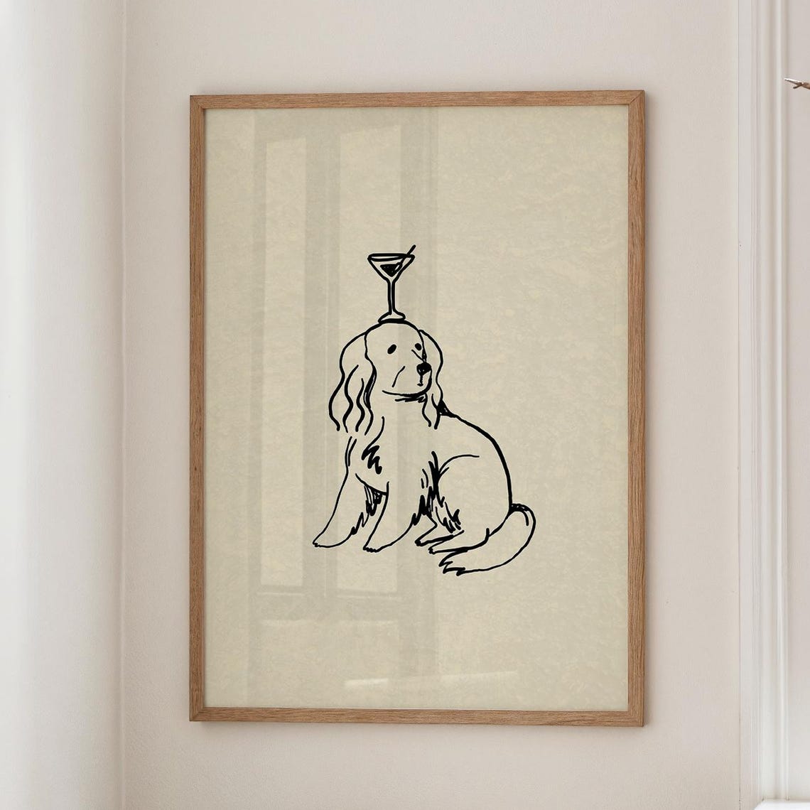Cocker Spaniel Line Drawing Balancing Cocktail Bar Cart Decor Poster