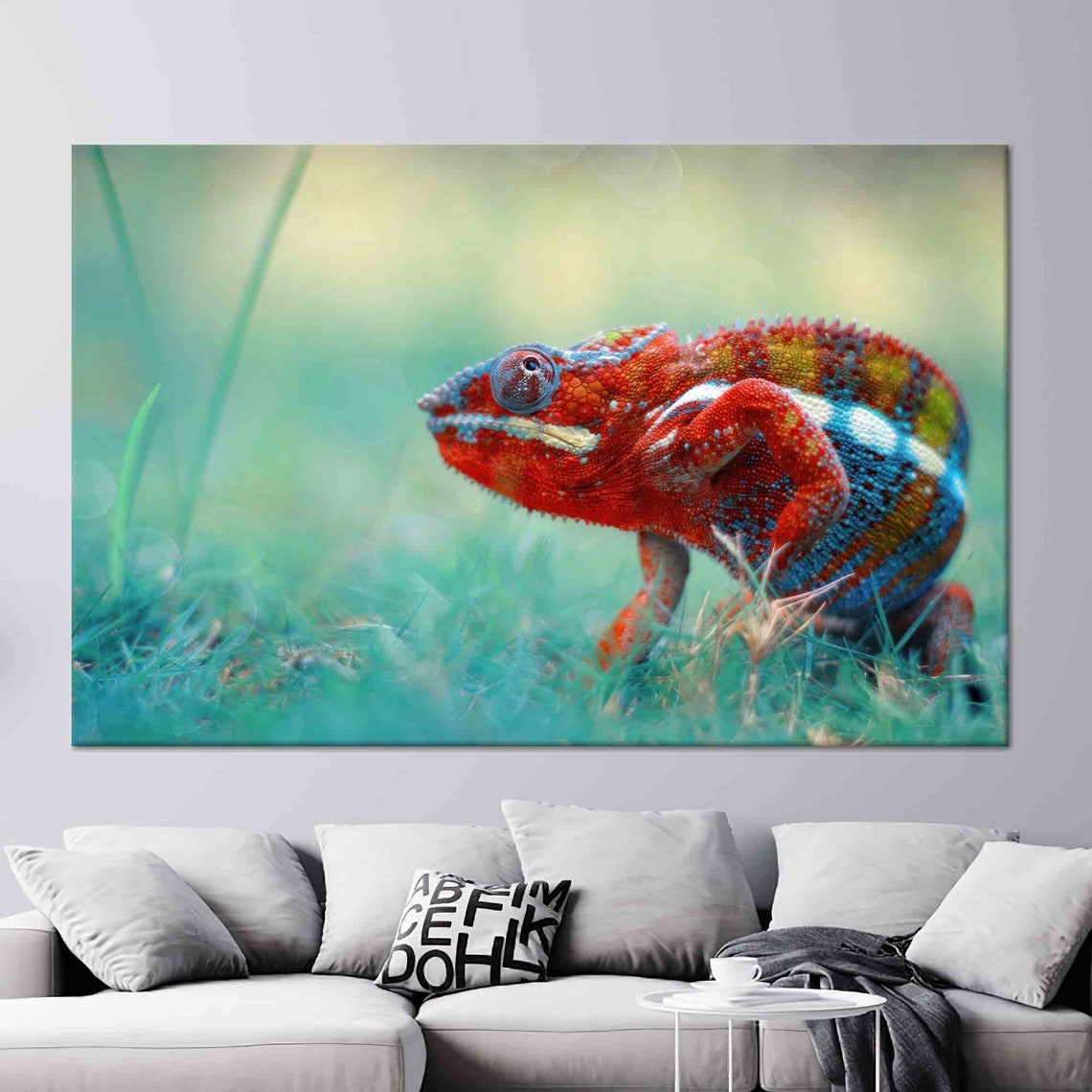 Colorful Panther Chameleon Close Up in Grass Wildlife Poster