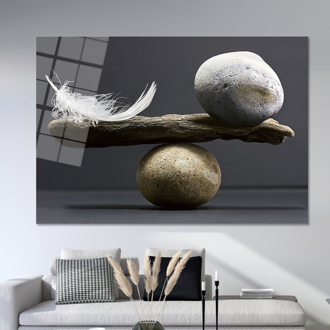 Balancing Stones White Feather Zen Meditation Tranquil Nature Poster - Image 2
