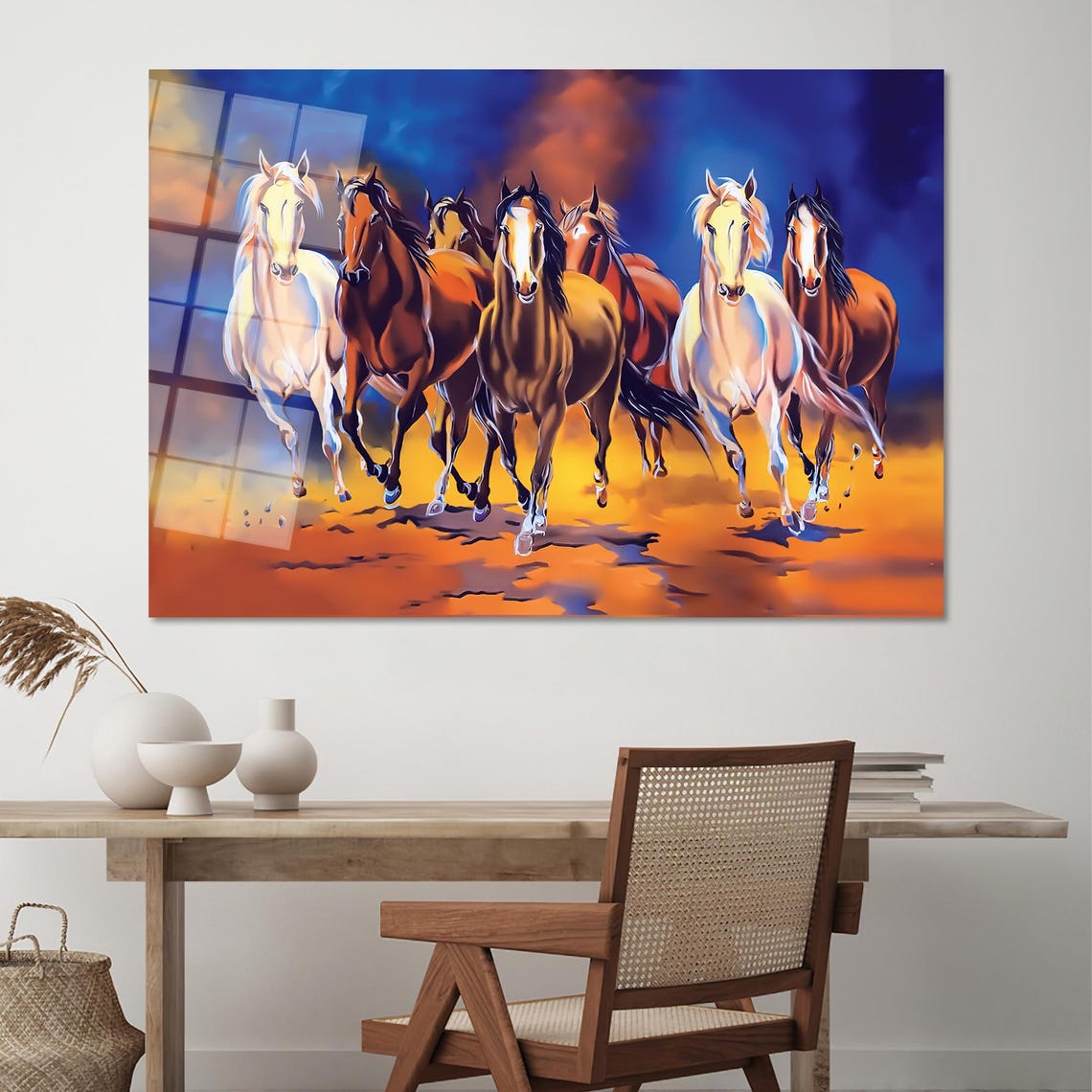 Seven Horses Galloping Toward You At Fiery Sunset Art Poster - Image 2