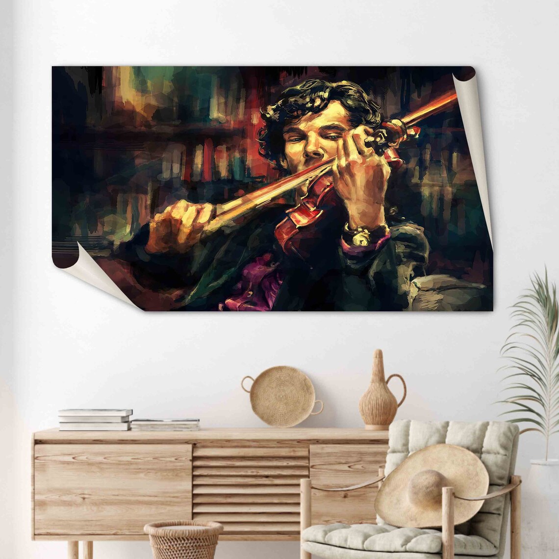 Male Violinist Playing Violin Dark Impressionist Music Poster - Image 2