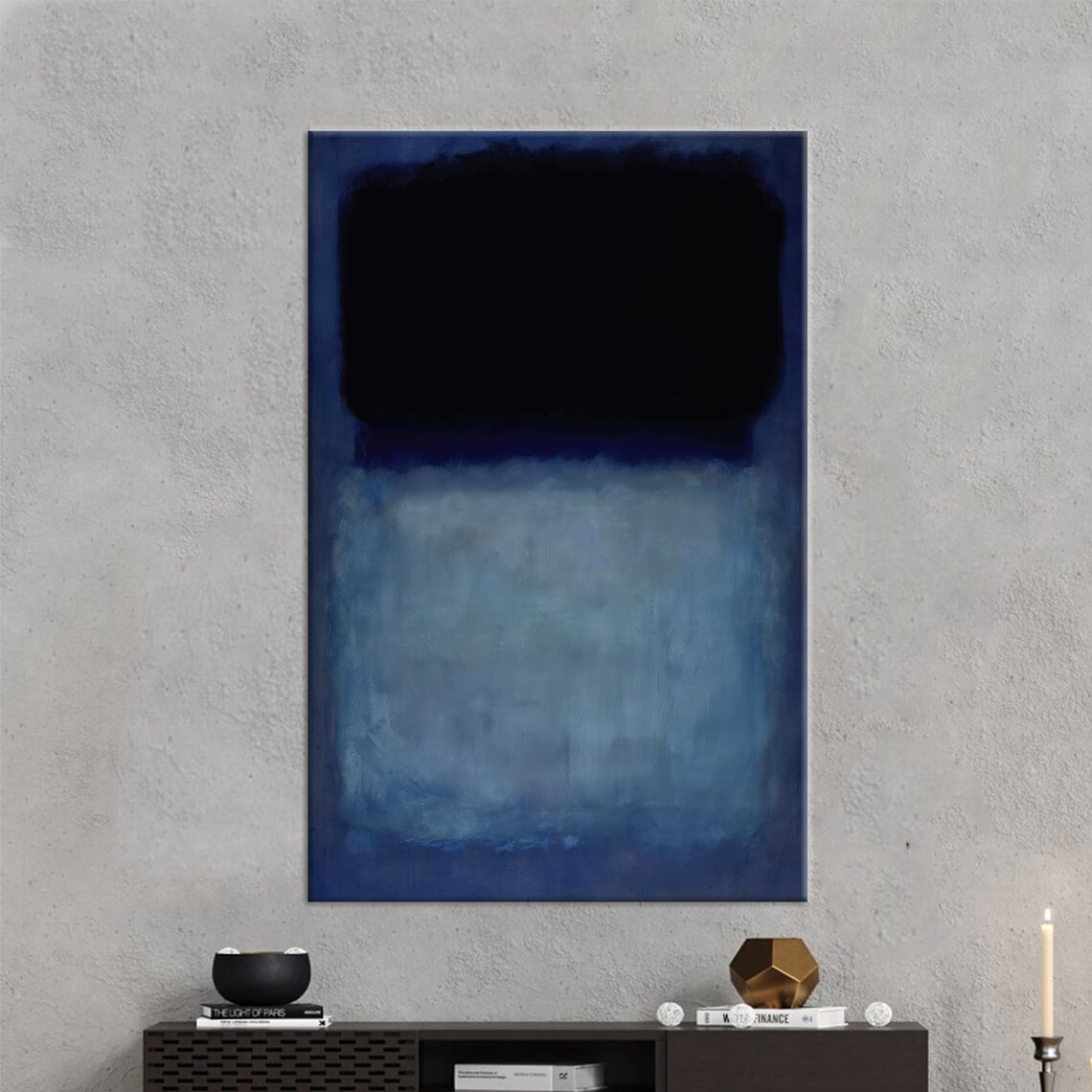 Dark Blue And Black Color Field Abstract Minimalist Modern Art Poster