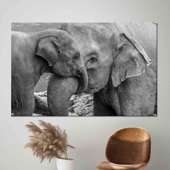 Elephant Mom and Baby Art Print, Farmhouse Wall Art