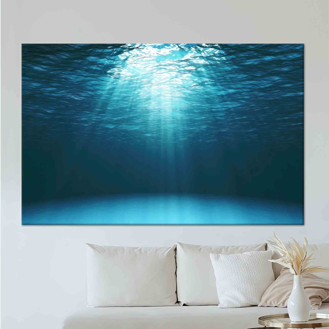 Sun Rays Underwater Deep Blue Ocean Serene Calm Decor Poster