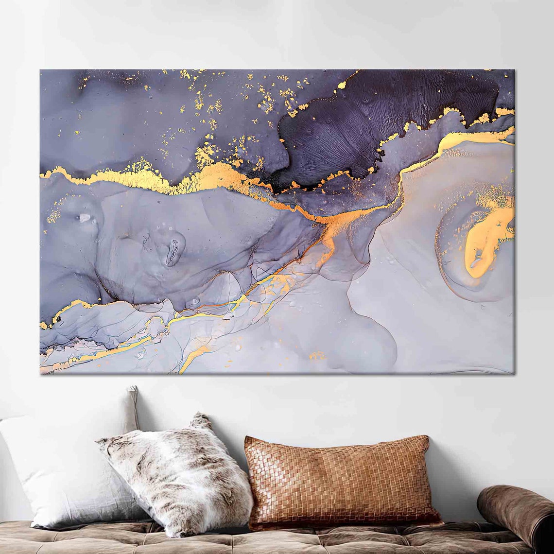Purple Gray Marble with Gold Veins Luxurious Abstract Art Wall Poster