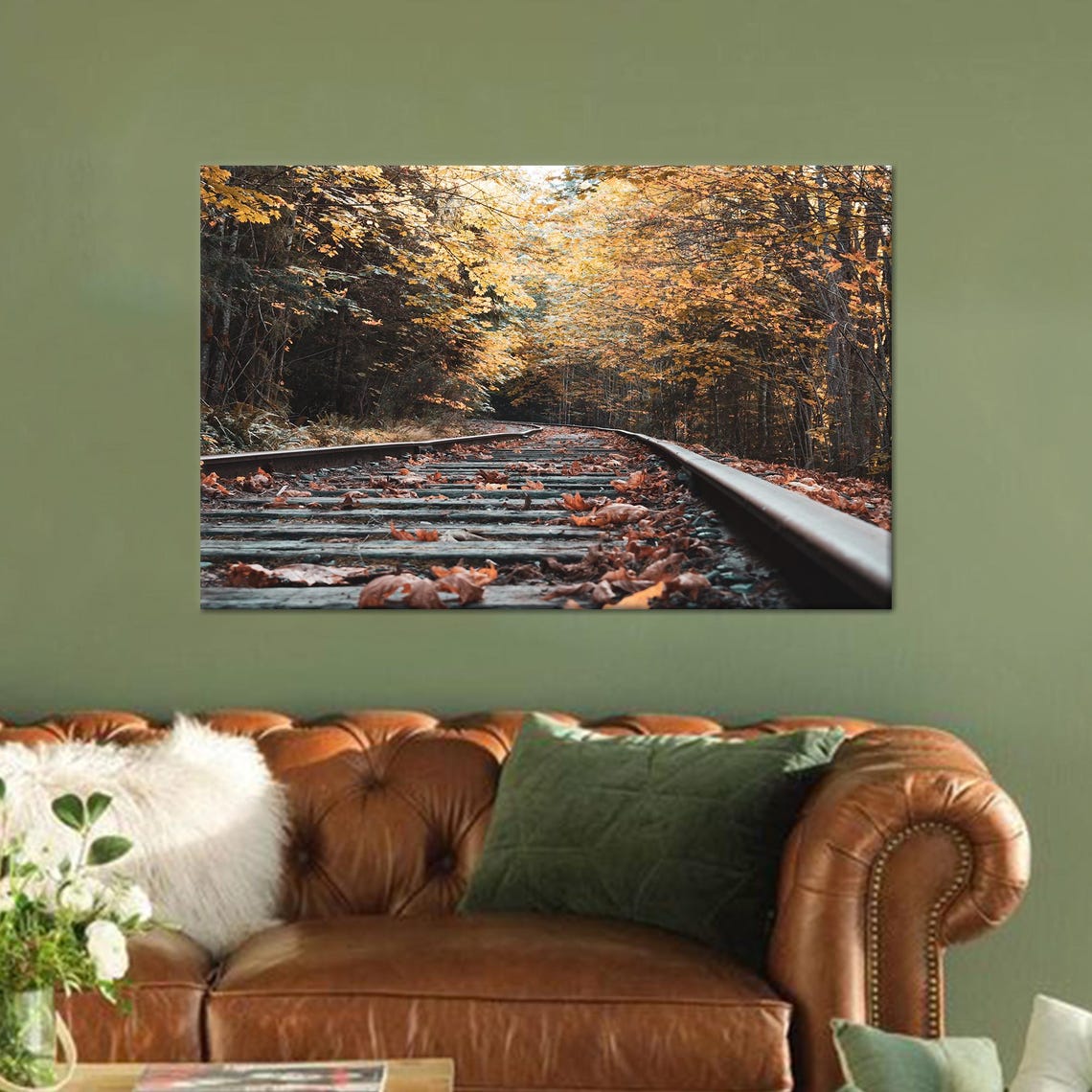 Railway Tracks Curving Through A Golden Autumn Forest Art Poster