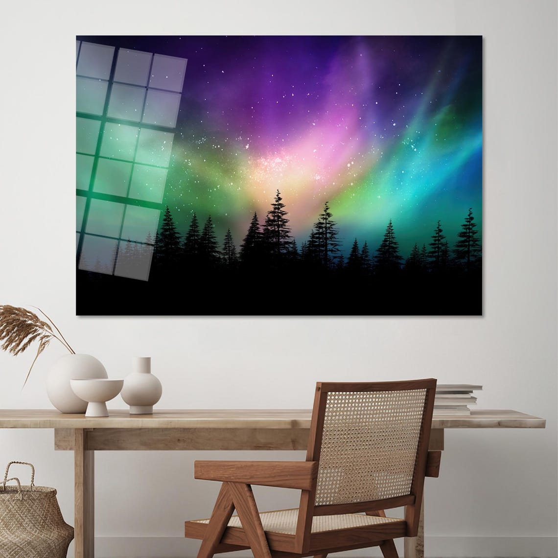 Space Art Wall Decor Starry Sky Landscape Glass Wall Aurora Borealis Landscape Landscape Print - Image 2