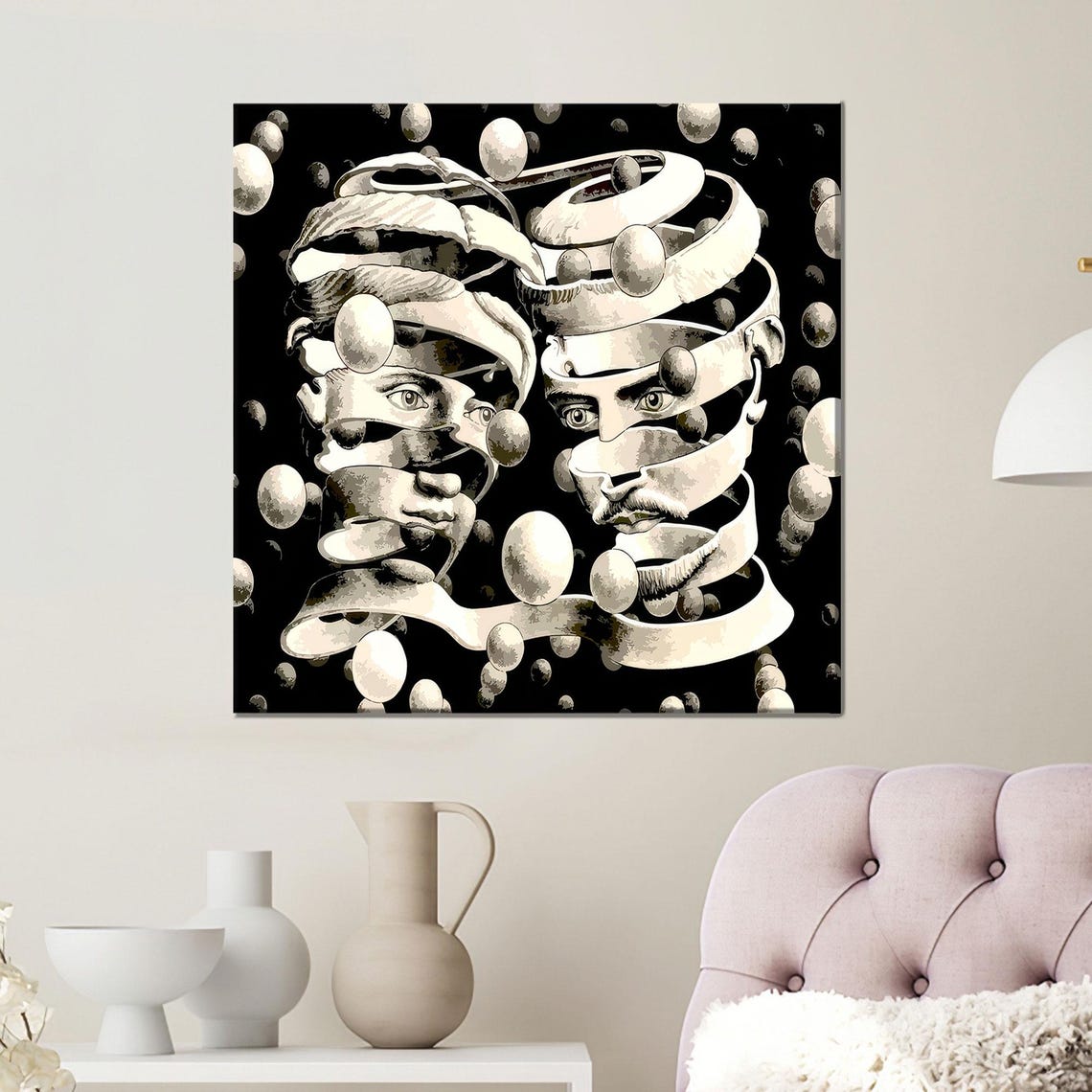M.C. Escher Optical Illusion Faces Ribbon Spheres Surreal Poster