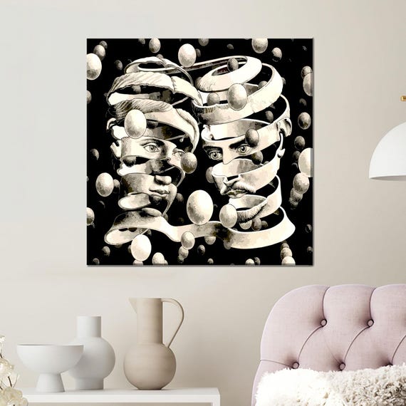 M.C. Escher Optical Illusion Faces Ribbon Spheres Surreal Poster