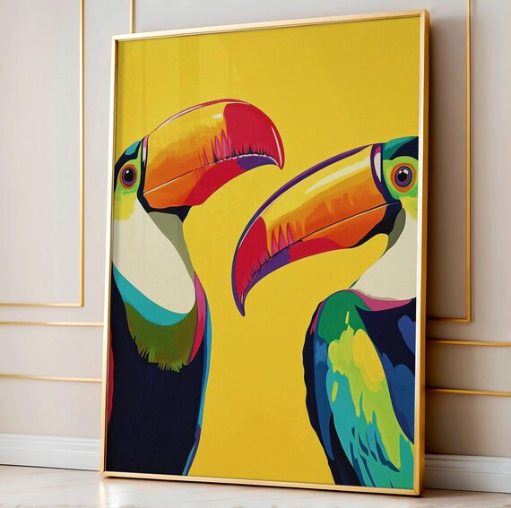 Toucan Wall Art Face To Jungle Birds Yellow Tropical Poster Preppy Decor Bold Bird Illustration